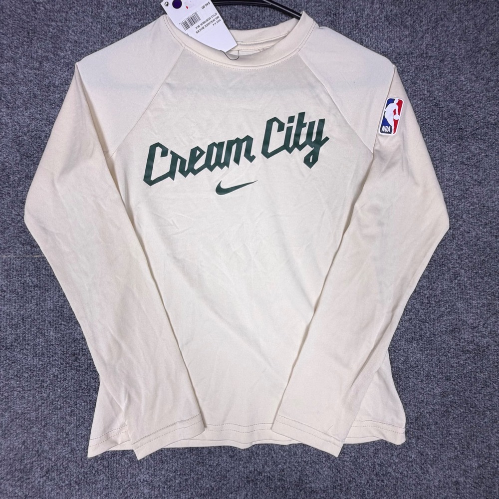 Nike Milwaukee Bucks Cream City Edition Dri-FIT Long Sleeve Shirt Youth S 8